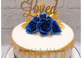 Blue Rose and Gold Drip Cake
